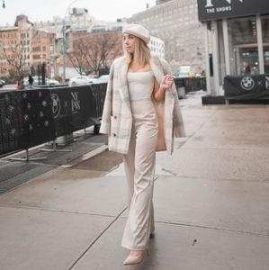 Matching silky two piece set NastyGal cream beige high neck and trousers